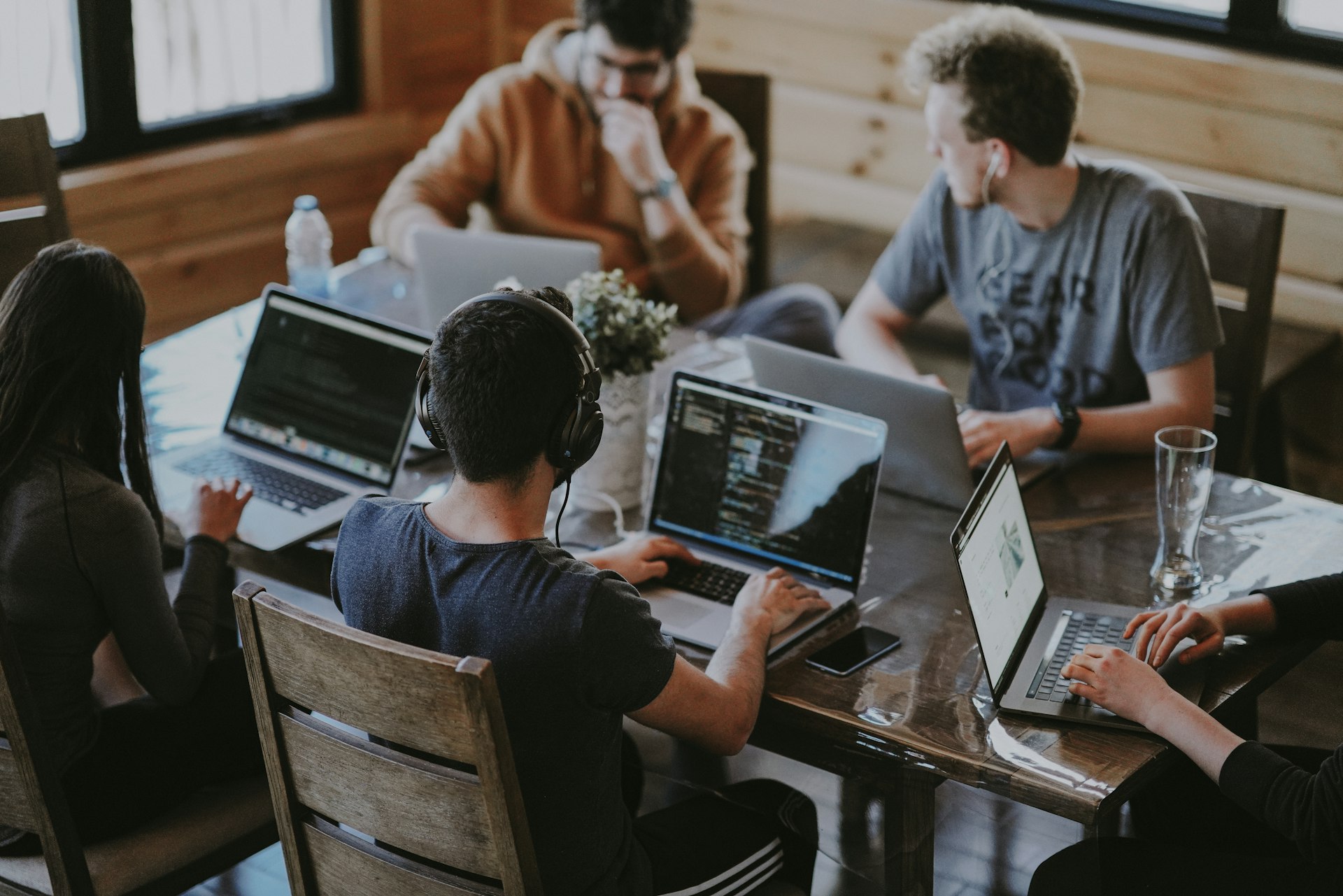 Technology team collaborating in a modern office